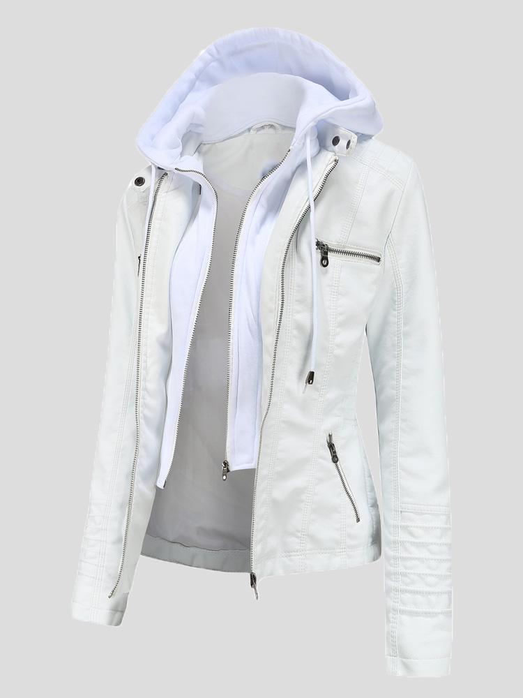 Women's Jackets Hooded Zipper Detachable Pu Leather Jacket - LuckyFash™
