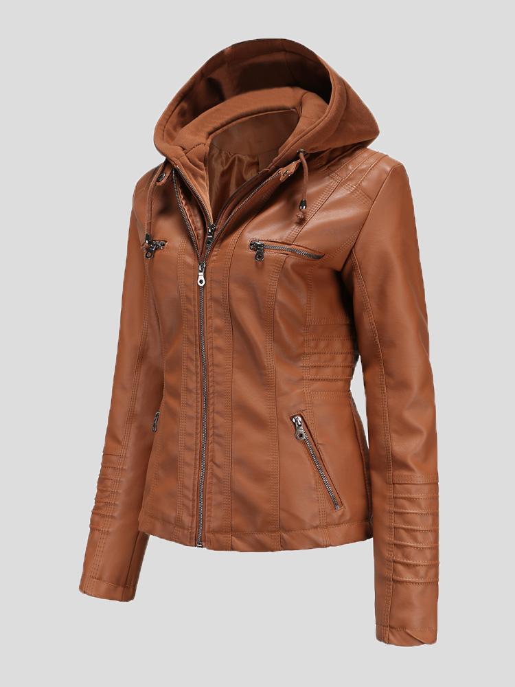 Women's Jackets Hooded Zipper Detachable Pu Leather Jacket - LuckyFash™