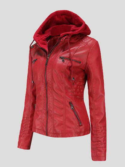 Women's Jackets Hooded Zipper Detachable Pu Leather Jacket - LuckyFash™