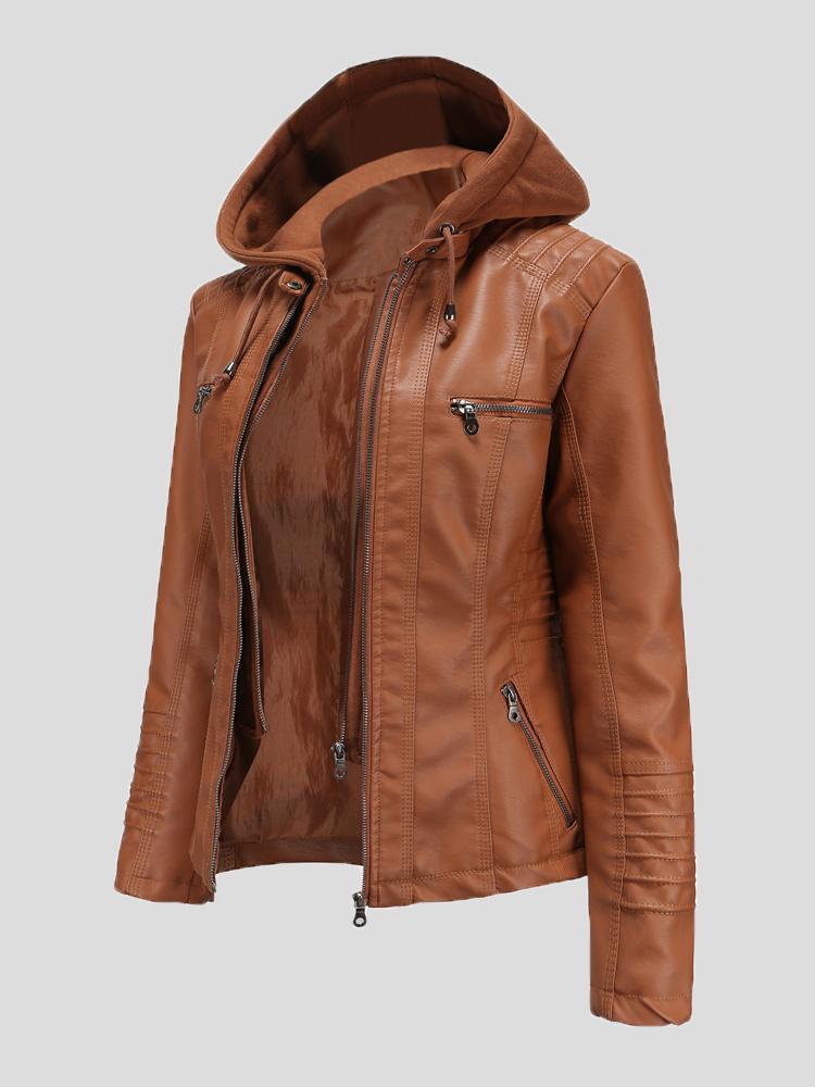 Women's Jackets Hooded Zipper Detachable Pu Leather Jacket - LuckyFash™