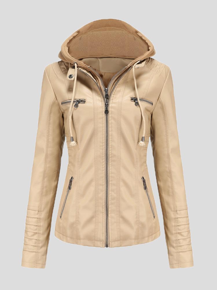 Women's Jackets Hooded Zipper Detachable Pu Leather Jacket - LuckyFash™