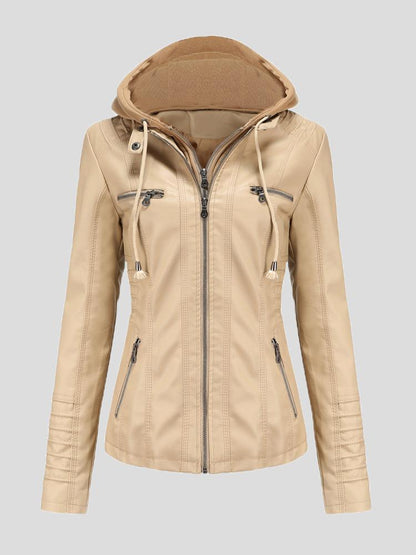 Women's Jackets Hooded Zipper Detachable Pu Leather Jacket - LuckyFash™