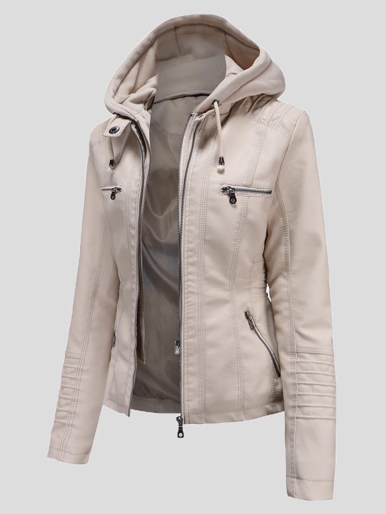 Women's Jackets Hooded Zipper Detachable Pu Leather Jacket - LuckyFash™