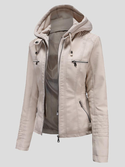 Women's Jackets Hooded Zipper Detachable Pu Leather Jacket - LuckyFash™