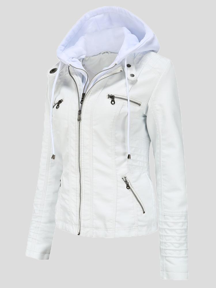 Women's Jackets Hooded Zipper Detachable Pu Leather Jacket - LuckyFash™