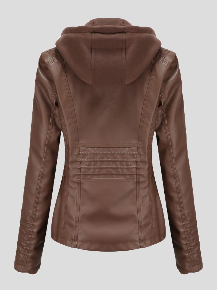 Women's Jackets Hooded Zipper Detachable Pu Leather Jacket - LuckyFash™