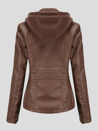 Women's Jackets Hooded Zipper Detachable Pu Leather Jacket - LuckyFash™