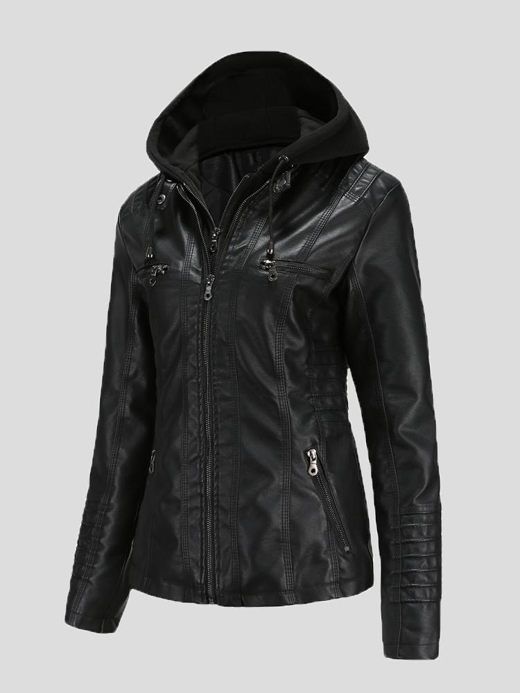 Women's Jackets Hooded Zipper Detachable Pu Leather Jacket - LuckyFash™