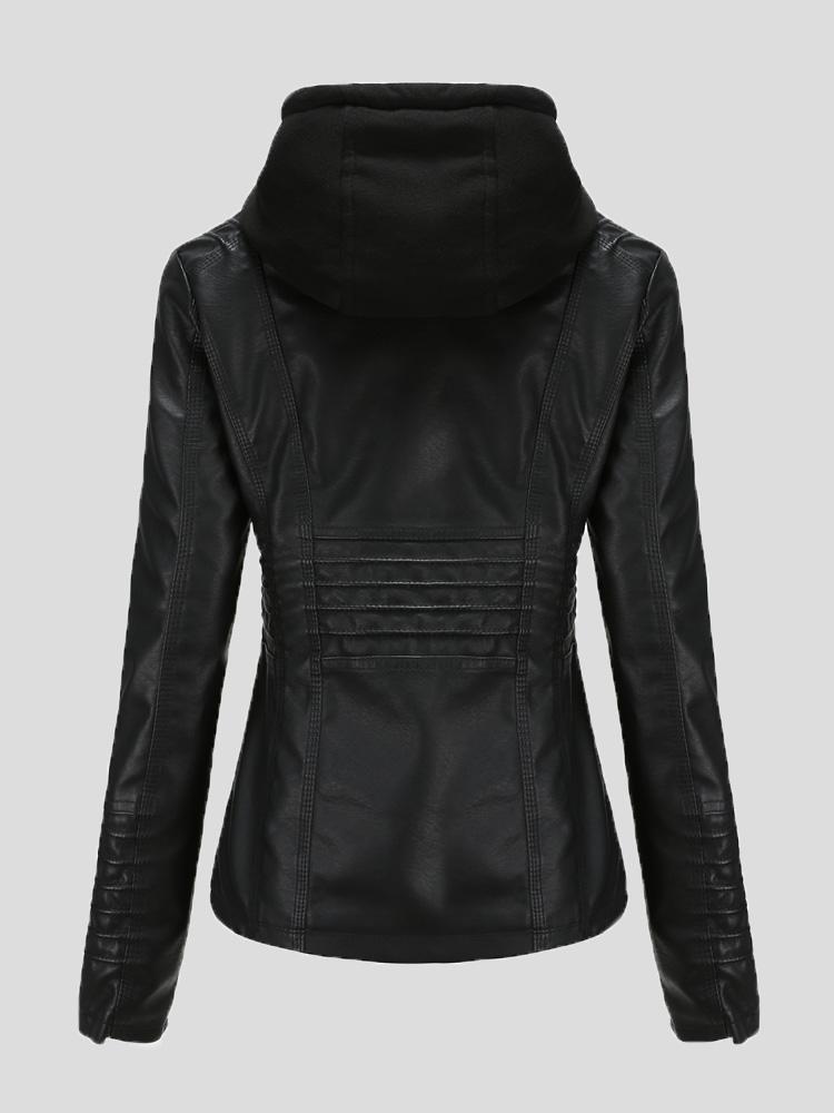 Women's Jackets Hooded Zipper Detachable Pu Leather Jacket - LuckyFash™