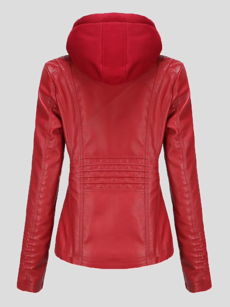 Women's Jackets Hooded Zipper Detachable Pu Leather Jacket - LuckyFash™