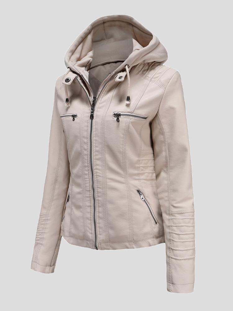 Women's Jackets Hooded Zipper Detachable Pu Leather Jacket - LuckyFash™