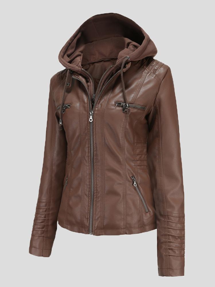 Women's Jackets Hooded Zipper Detachable Pu Leather Jacket - LuckyFash™