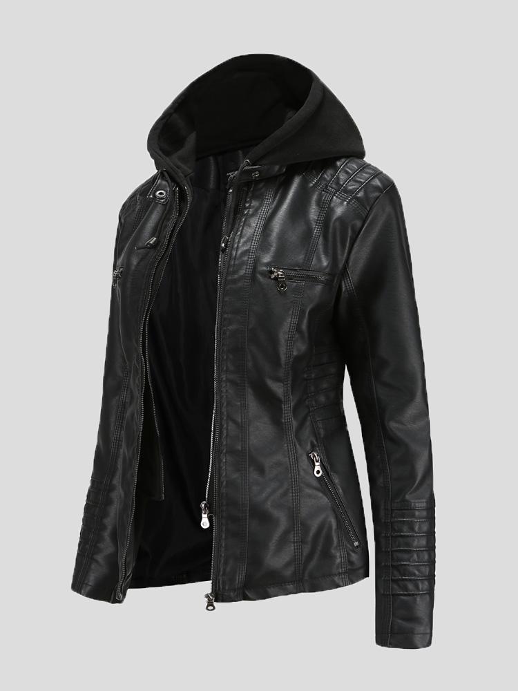 Women's Jackets Hooded Zipper Detachable Pu Leather Jacket - LuckyFash™