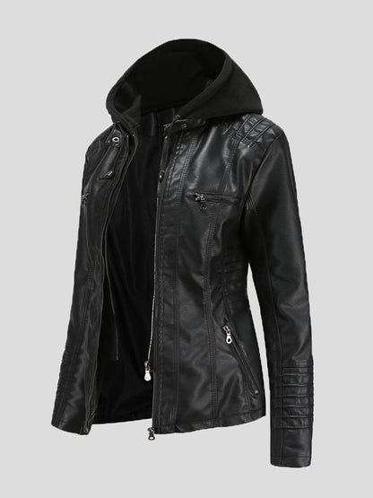 Women's Jackets Hooded Zipper Detachable Pu Leather Jacket - LuckyFash™