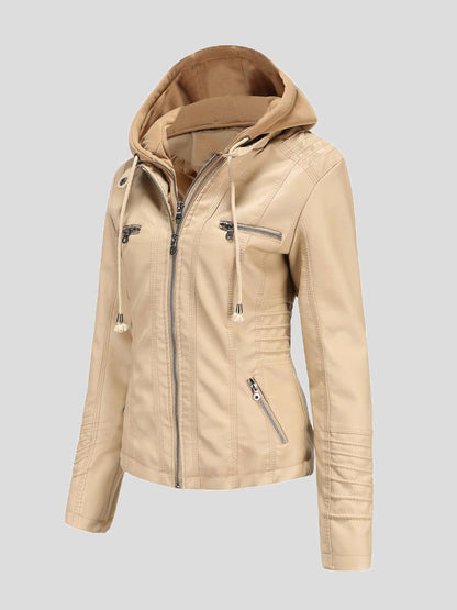 Women's Jackets Hooded Zipper Detachable Pu Leather Jacket - LuckyFash™