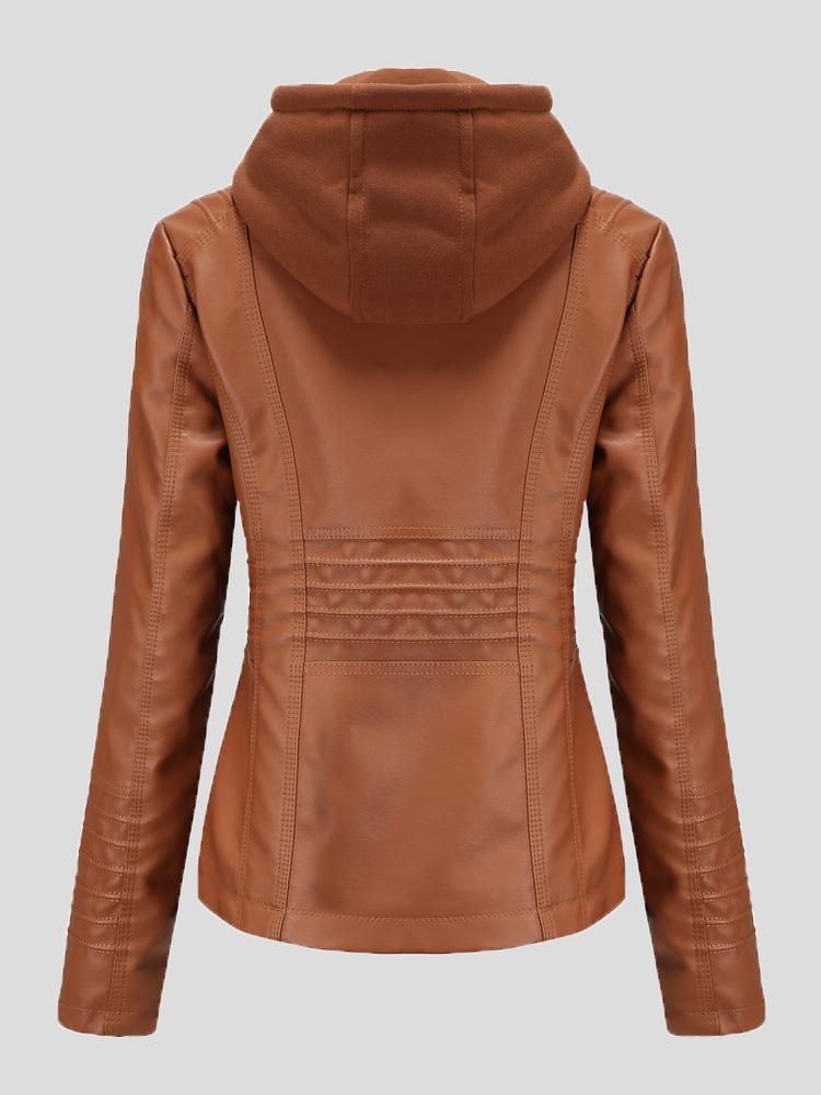 Women's Jackets Hooded Zipper Detachable Pu Leather Jacket - LuckyFash™