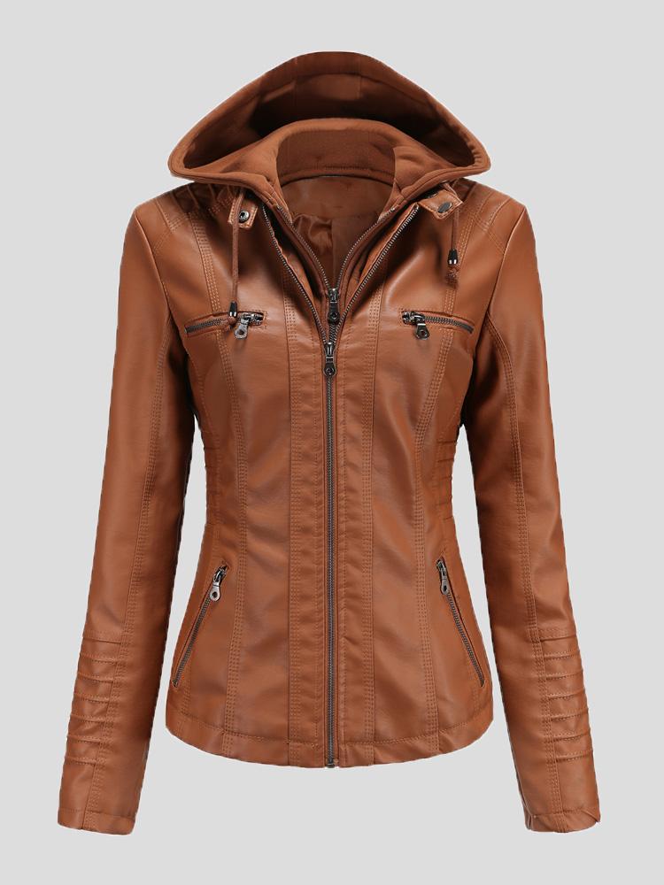Women's Jackets Hooded Zipper Detachable Pu Leather Jacket - LuckyFash™