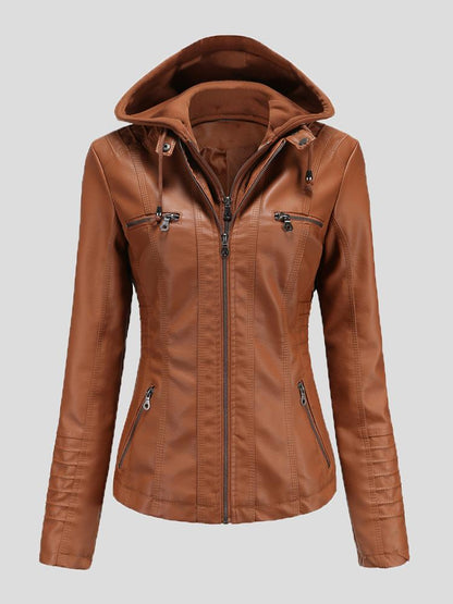 Women's Jackets Hooded Zipper Detachable Pu Leather Jacket - LuckyFash™