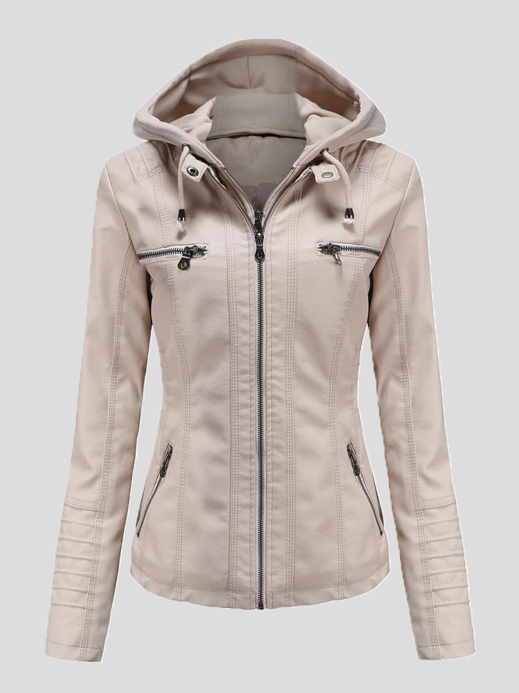 Women's Jackets Hooded Zipper Detachable Pu Leather Jacket - LuckyFash™