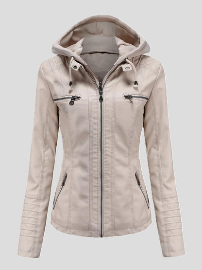 Women's Jackets Hooded Zipper Detachable Pu Leather Jacket - LuckyFash™