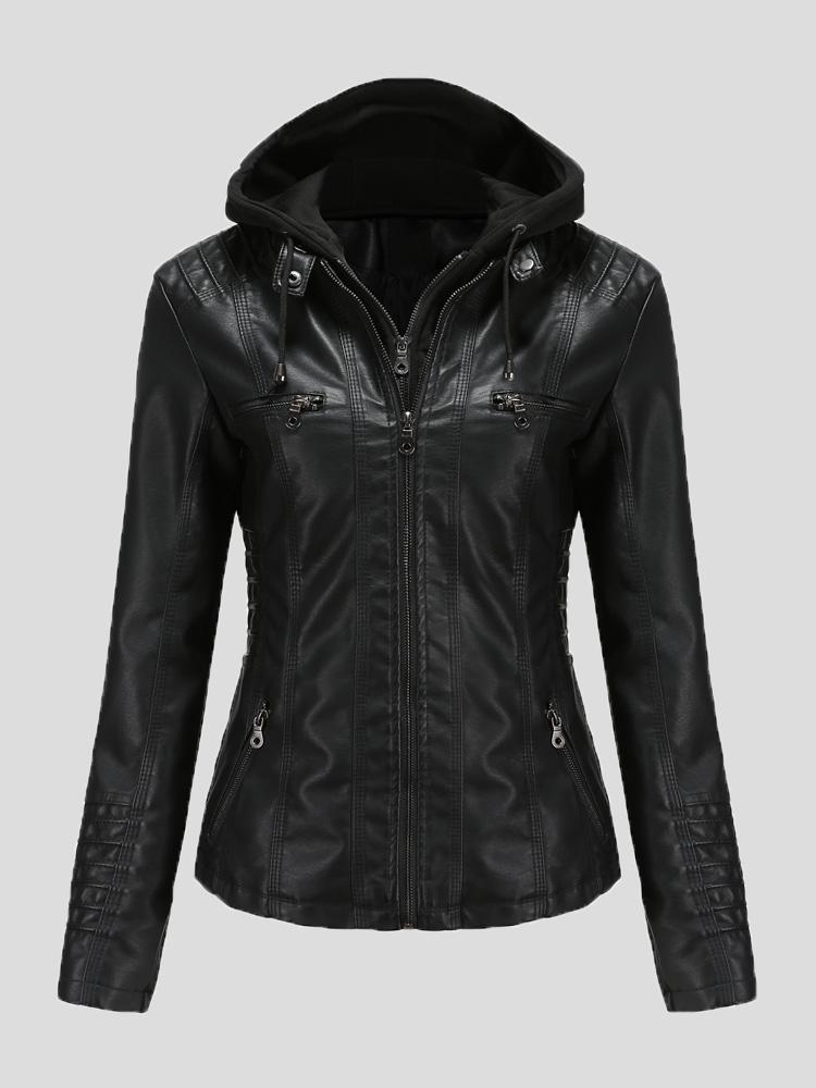 Women's Jackets Hooded Zipper Detachable Pu Leather Jacket - LuckyFash™