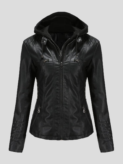 Women's Jackets Hooded Zipper Detachable Pu Leather Jacket - LuckyFash™