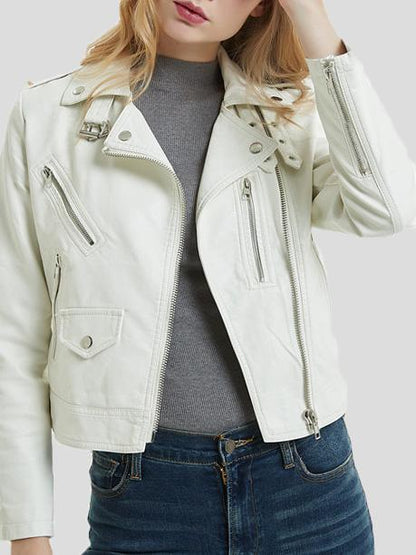 Women's Jackets Lapel Collar Button Motorcycle PU Short Leather Jacket - LuckyFash™