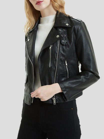 Women's Jackets Lapel Collar Button Motorcycle PU Short Leather Jacket - LuckyFash™