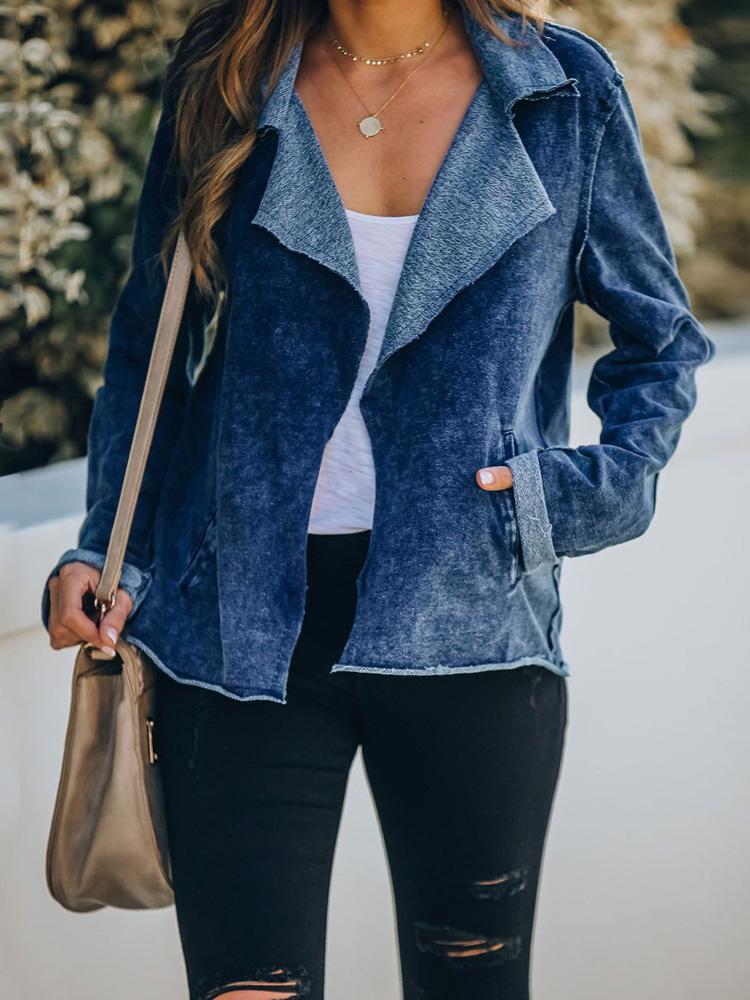 Women's Jackets Lapel Pocket Long Sleeve Denim Jacket - LuckyFash™