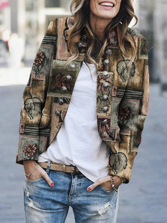 Women's Jackets Lapel Printed Long Sleeve Slim Casual Jacket - LuckyFash™