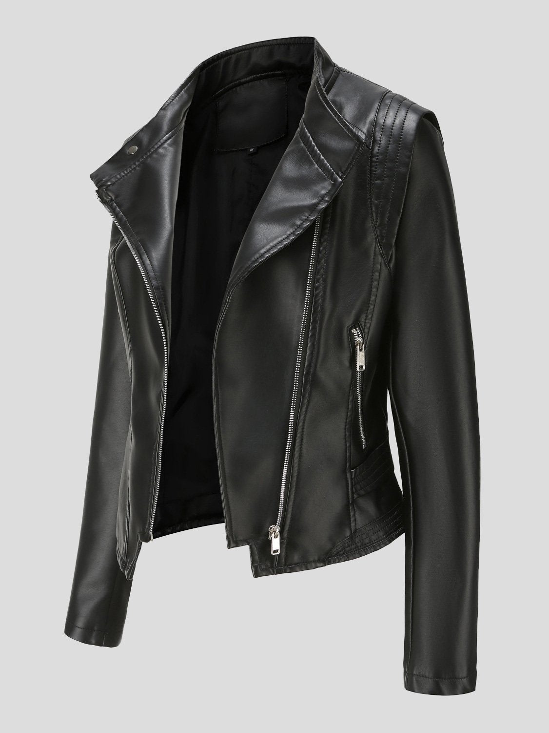 Women's Jackets Lapel Slim Long Sleeve Short PU Leather Jacket - LuckyFash™