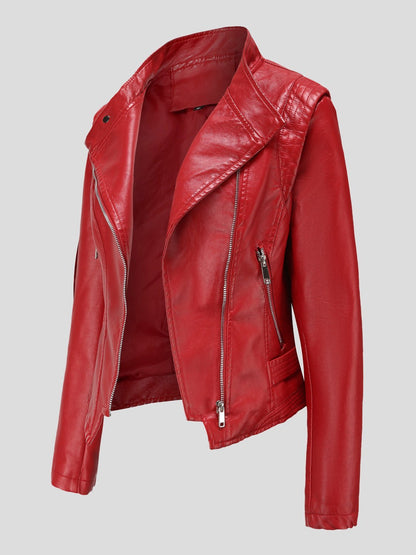 Women's Jackets Lapel Slim Long Sleeve Short PU Leather Jacket - LuckyFash™