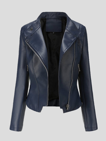 Women's Jackets Lapel Slim Long Sleeve Short PU Leather Jacket - LuckyFash™
