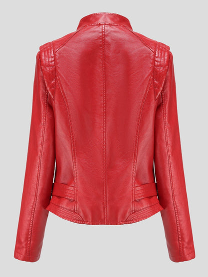 Women's Jackets Lapel Slim Long Sleeve Short PU Leather Jacket - LuckyFash™