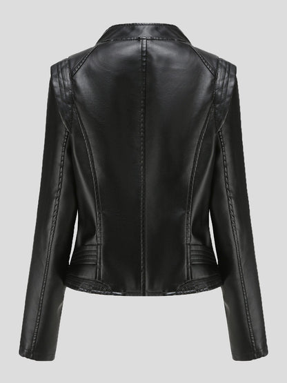 Women's Jackets Lapel Slim Long Sleeve Short PU Leather Jacket - LuckyFash™