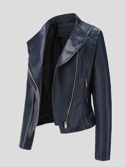 Women's Jackets Lapel Slim Long Sleeve Short PU Leather Jacket - LuckyFash™