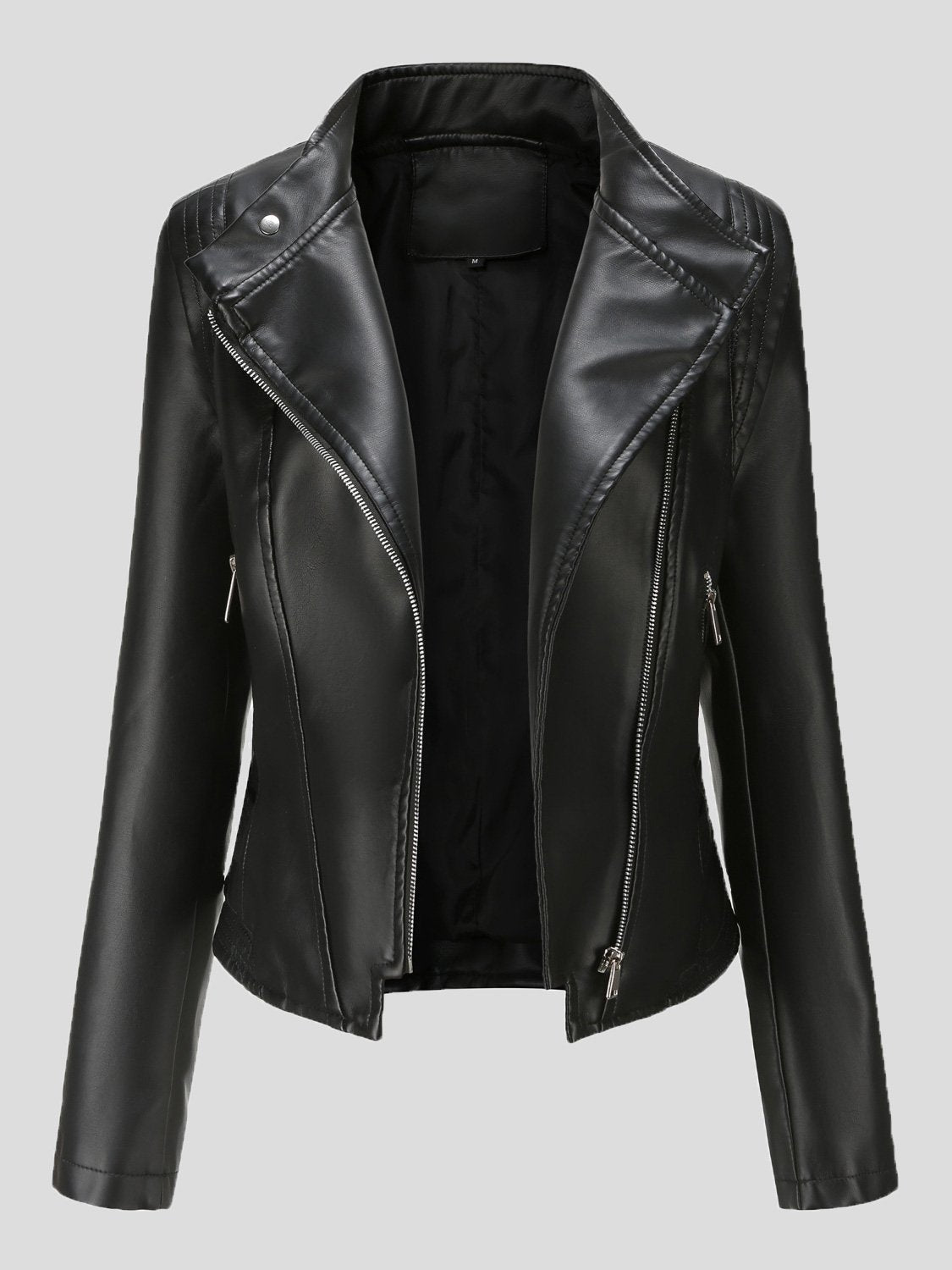 Women's Jackets Lapel Slim Long Sleeve Short PU Leather Jacket - LuckyFash™