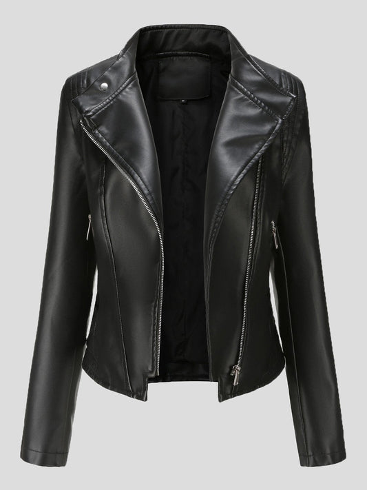 Women's Jackets Lapel Slim Long Sleeve Short PU Leather Jacket - LuckyFash™