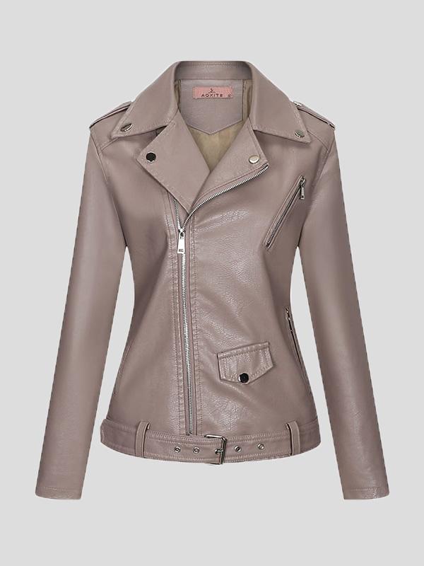 Women's Jackets Lapel Slim Zipper Temperament Pu Leather Jacket - LuckyFash™