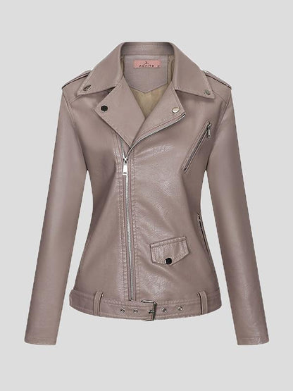 Women's Jackets Lapel Slim Zipper Temperament Pu Leather Jacket - LuckyFash™