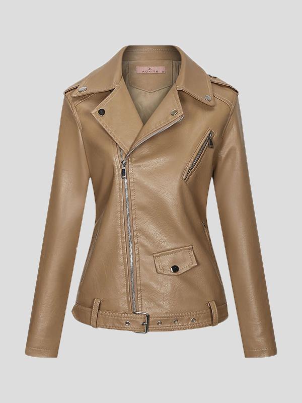 Women's Jackets Lapel Slim Zipper Temperament Pu Leather Jacket - LuckyFash™