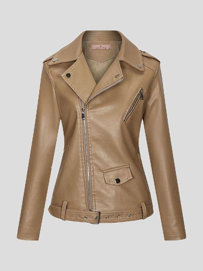 Women's Jackets Lapel Slim Zipper Temperament Pu Leather Jacket - LuckyFash™