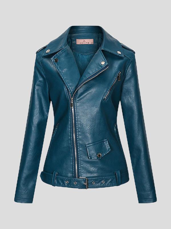 Women's Jackets Lapel Slim Zipper Temperament Pu Leather Jacket - LuckyFash™