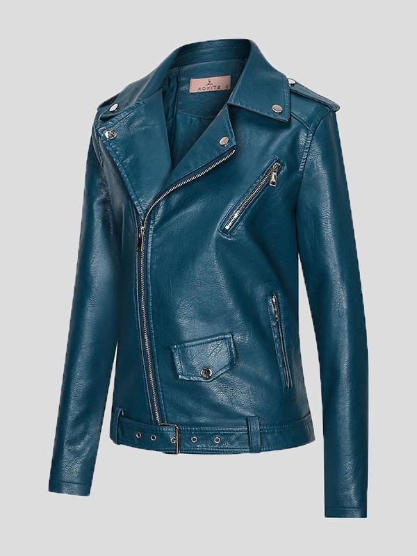 Women's Jackets Lapel Slim Zipper Temperament Pu Leather Jacket - LuckyFash™