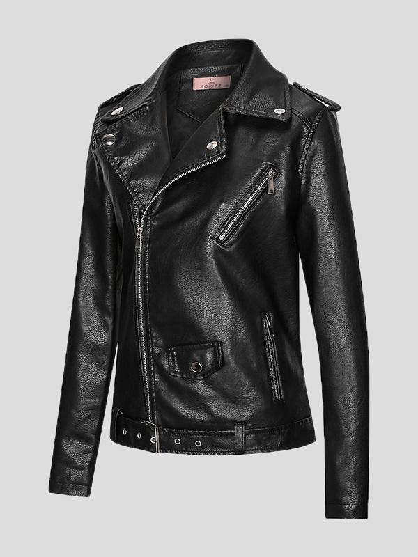 Women's Jackets Lapel Slim Zipper Temperament Pu Leather Jacket - LuckyFash™