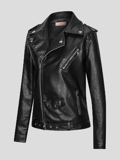 Women's Jackets Lapel Slim Zipper Temperament Pu Leather Jacket - LuckyFash™
