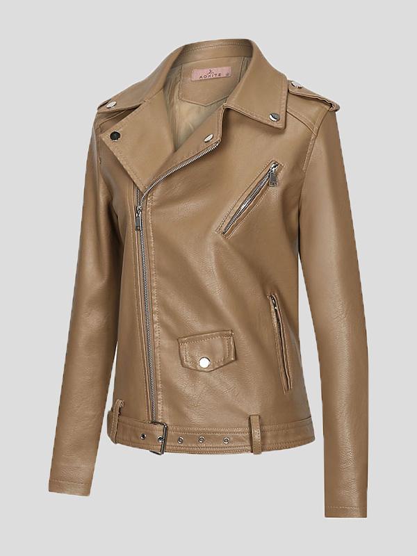 Women's Jackets Lapel Slim Zipper Temperament Pu Leather Jacket - LuckyFash™