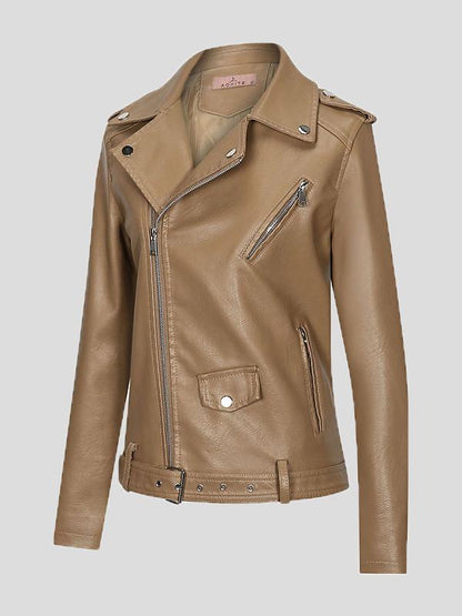 Women's Jackets Lapel Slim Zipper Temperament Pu Leather Jacket - LuckyFash™