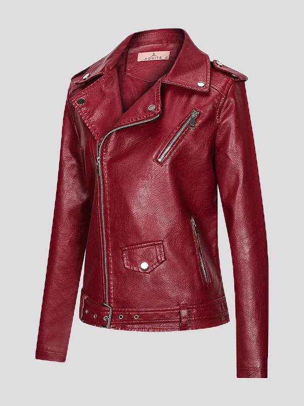 Women's Jackets Lapel Slim Zipper Temperament Pu Leather Jacket - LuckyFash™