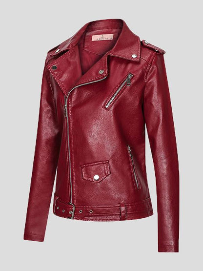 Women's Jackets Lapel Slim Zipper Temperament Pu Leather Jacket - LuckyFash™